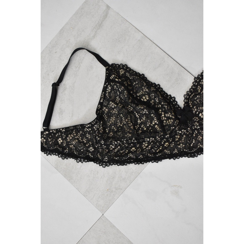 Gillian O'Malley Bralette Women Large Black Modern Lace Mesh Wireless Strappy - Picture 3 of 6